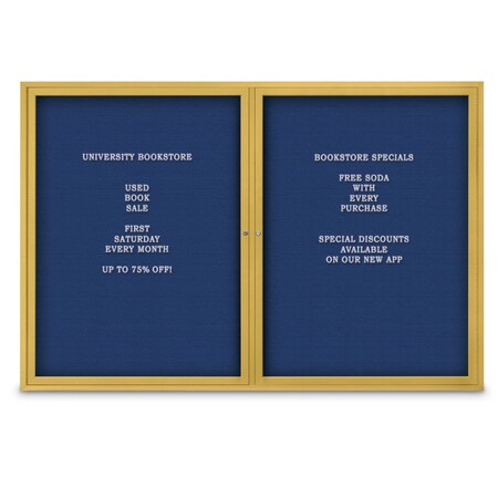 United Visual Products 48"x24" 1-Door Enclosed Outdoor Letterboard, Blue Felt/Gold Alum UV1166DSD4824-GOLD-BLUE